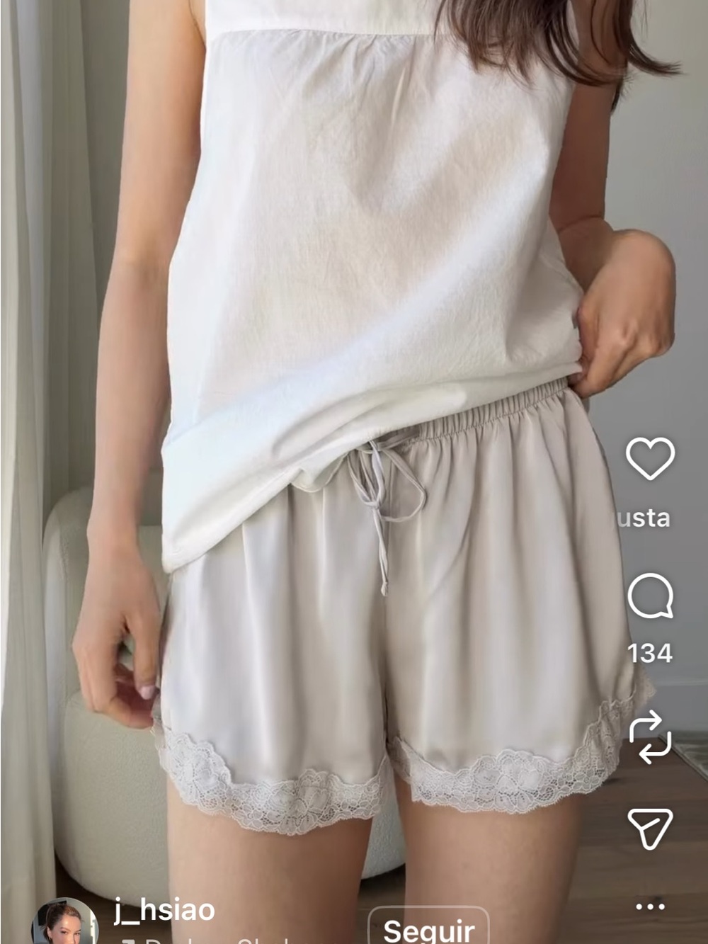 Zara Light Gray Lace-Trim Sleep Shorts